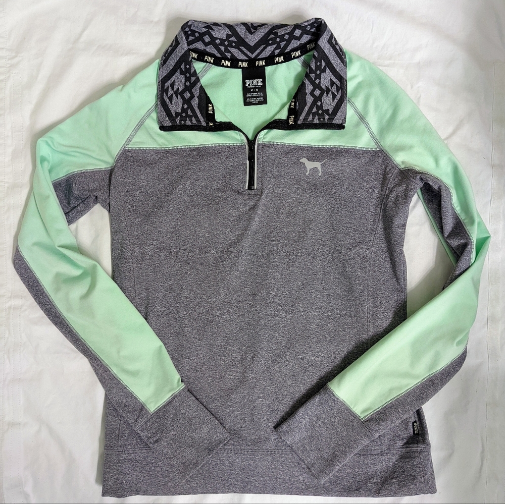 Victoria's Secret PINK Medium Athletic Yoga Running 1/4 Zip Up Jacket Mint Grey